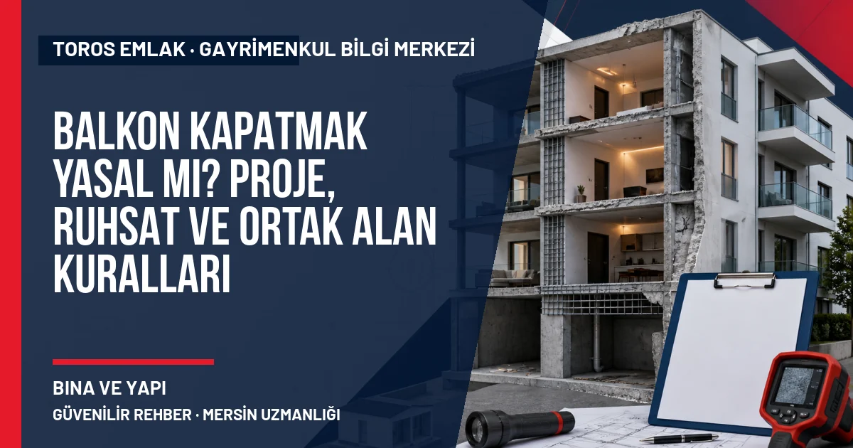 Balkon Kapatmak Yasal mı? Proje, Ruhsat ve Ortak Alan Kuralları için Toros Emlak rehber kapak görseli