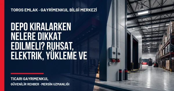 Depo Kiralarken Nelere Dikkat Edilmeli? Ruhsat, Elektrik, Yükleme ve Ulaşım Kontrolü için Toros Emlak açıklayıcı kapak görseli
