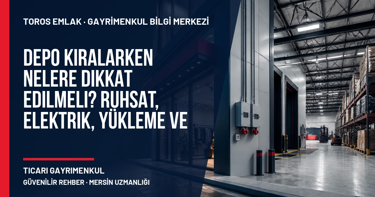 Depo Kiralarken Nelere Dikkat Edilmeli? Ruhsat, Elektrik, Yükleme ve Ulaşım Kontrolü için Toros Emlak açıklayıcı kapak görseli