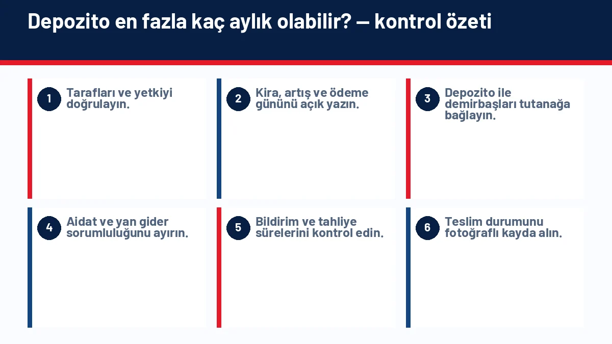 Depozito Nedir? Kiracı ve Ev Sahibinin Hakları Nelerdir? için temel kontrol adımlarını gösteren infografik