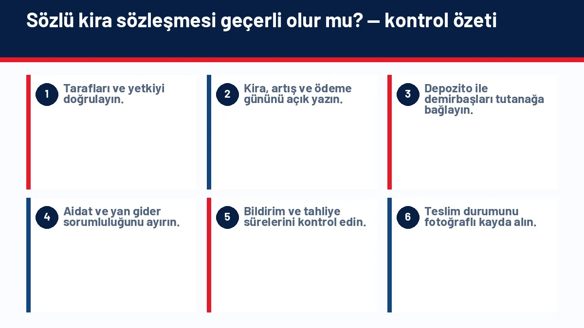 Kira Sözleşmesinin Noterde Yapılması Gerekir mi? için temel kontrol adımlarını gösteren infografik