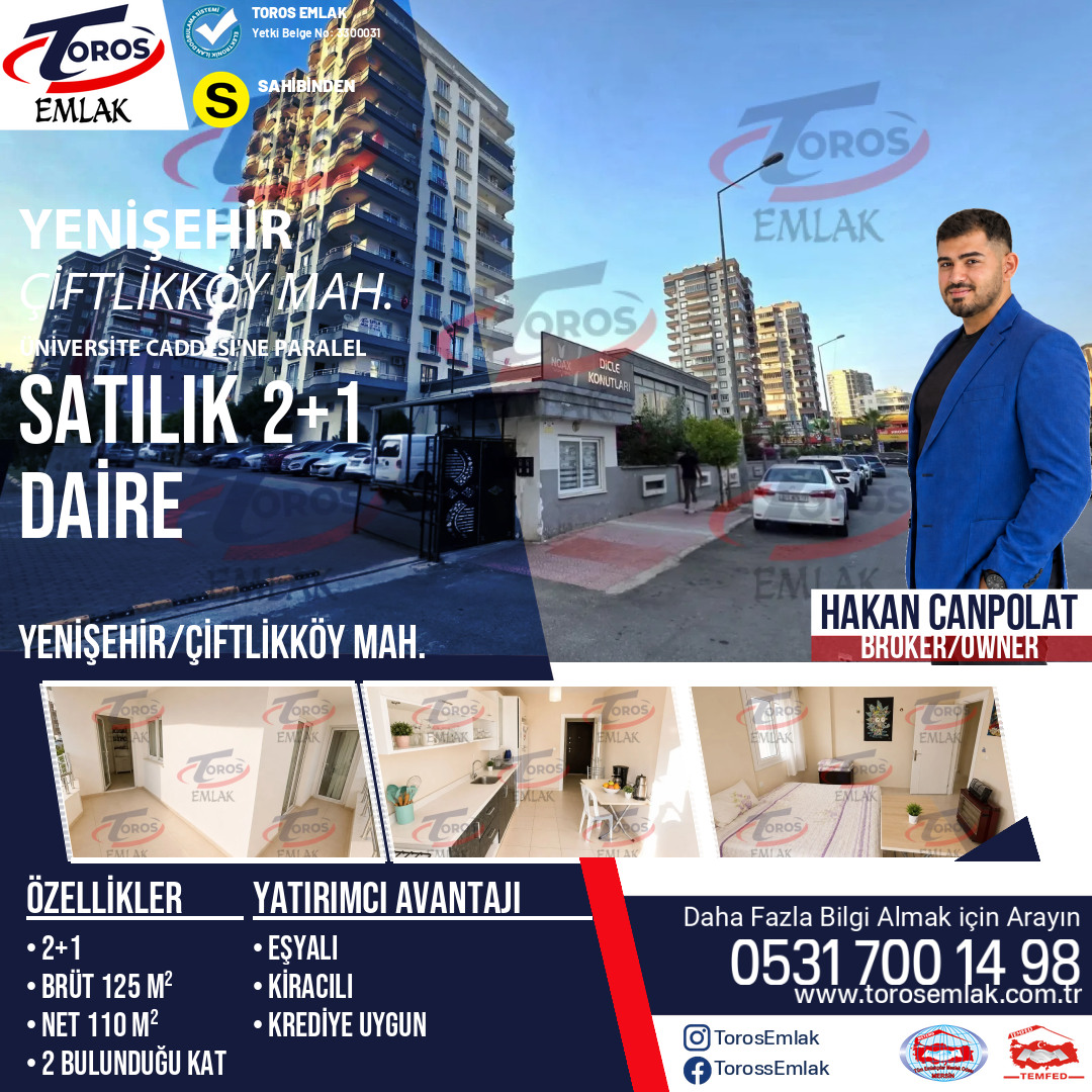 Toros Emlak'tan Üni. Caddesi Üstü 2+1 Geniş Eşyalı Satılık Daire
