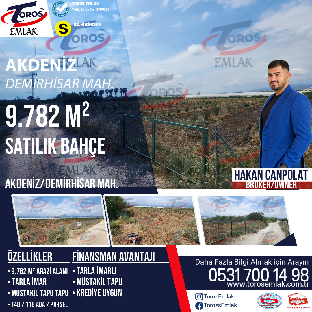 Akdeniz Yanpar'da 9782 m² Satılık Hazır Portakal Bahçesi