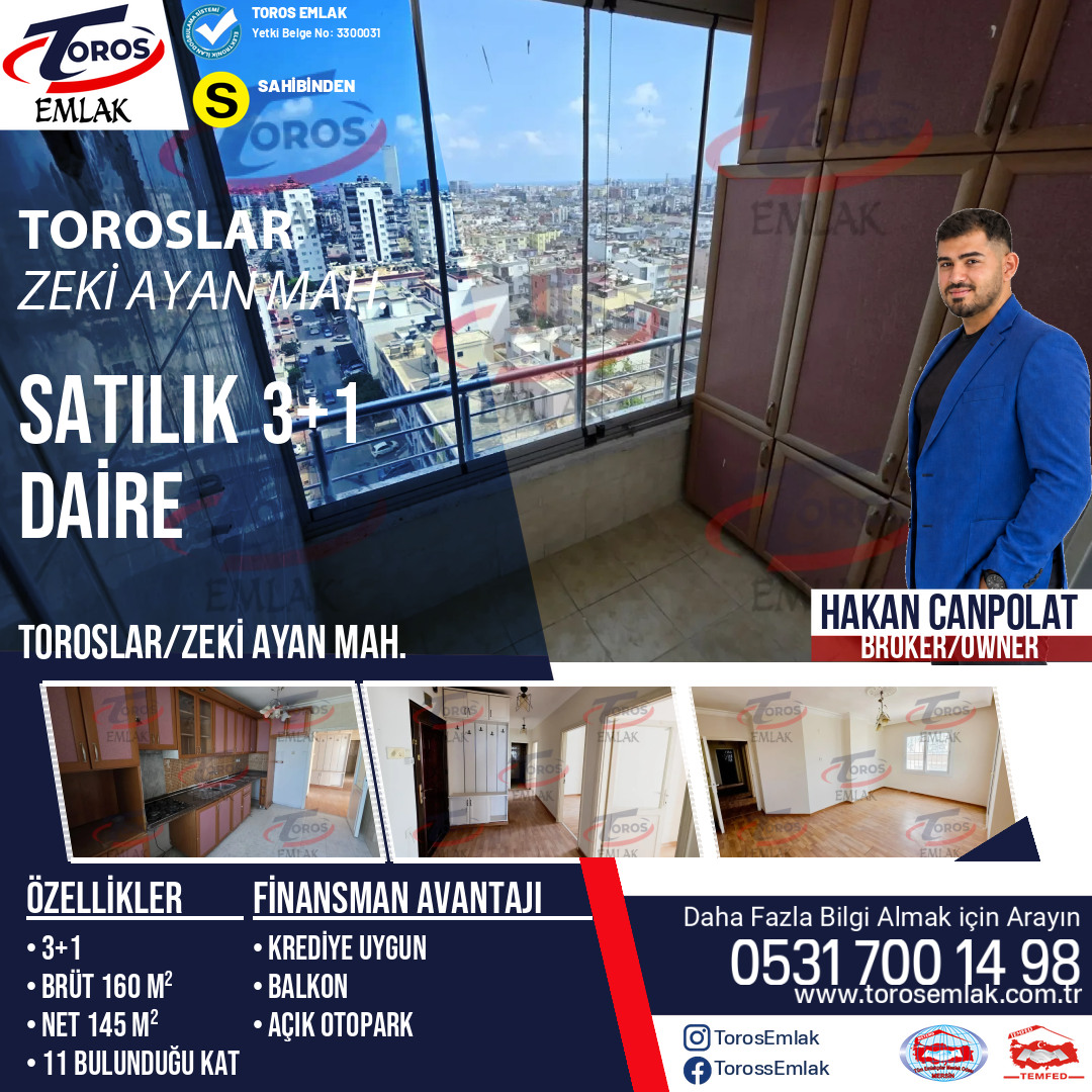 Toros Emlak'tan Zeki Ayan Mahallesi’nde Temiz 3+1 Satılık Daire