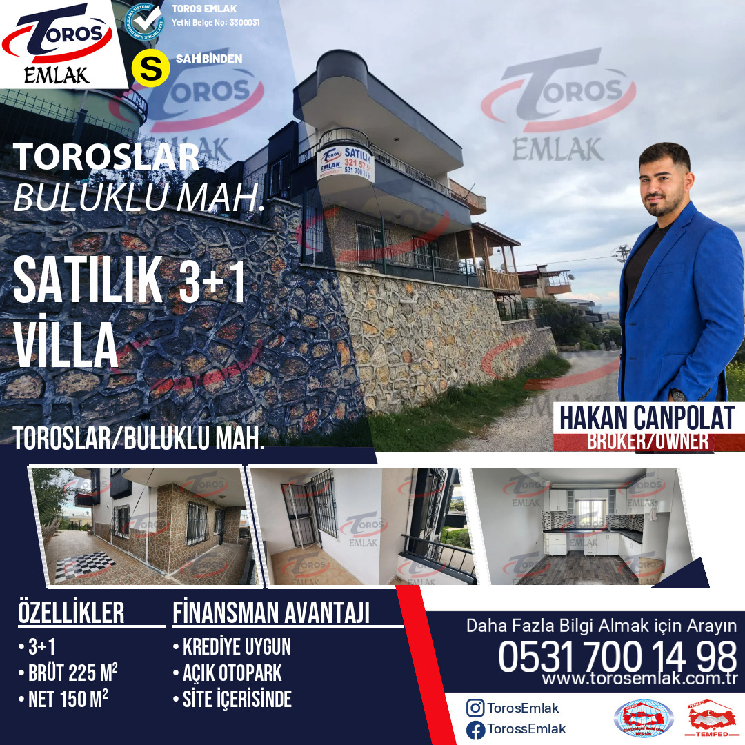 Toros Emlak'tan Buluklu'da Satılık 3+1 Tripleks Villa
