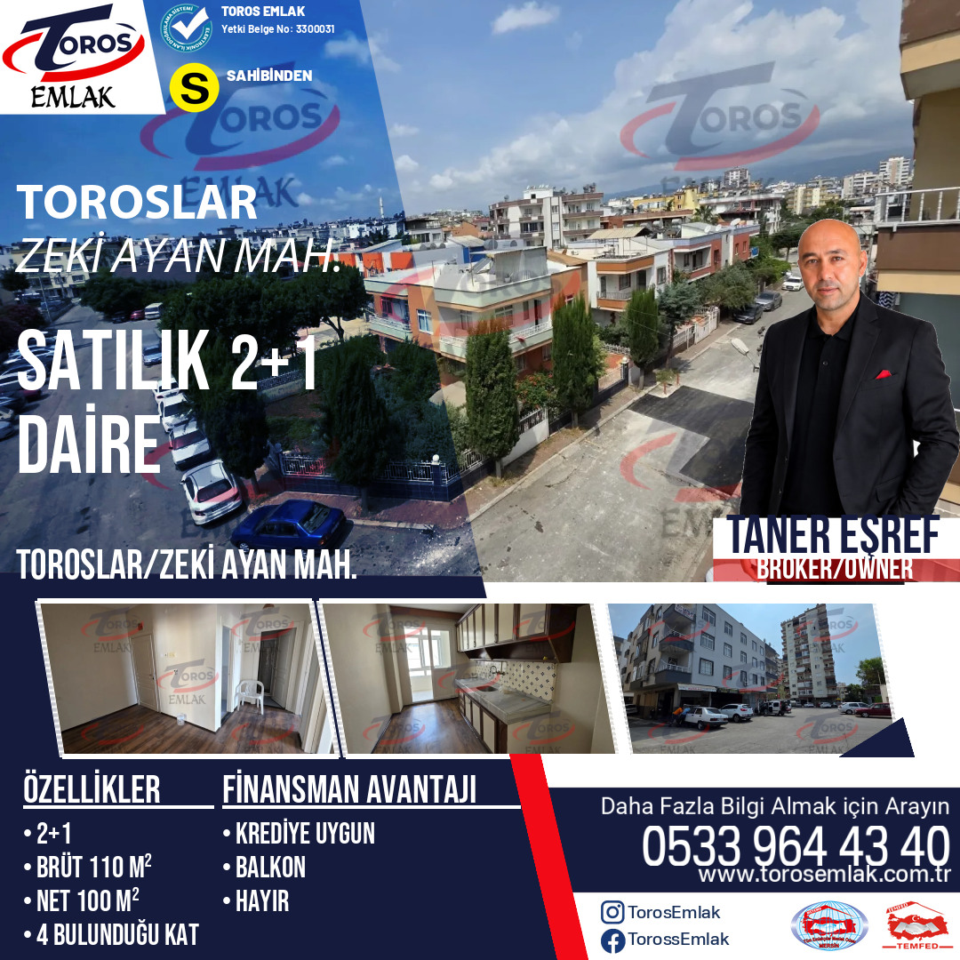 Toros Emlak'tan Zeki Ayan Mahallesi Satılık 2+1 Daire