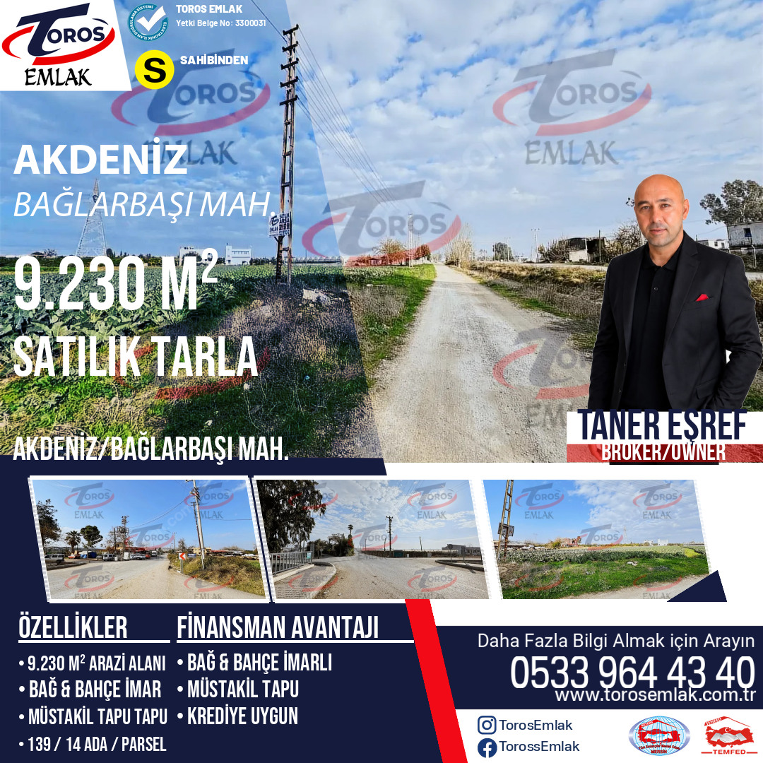 Toros Emlak'tan Akdeniz Bağlarbaşı’nda Satılık Tarla
