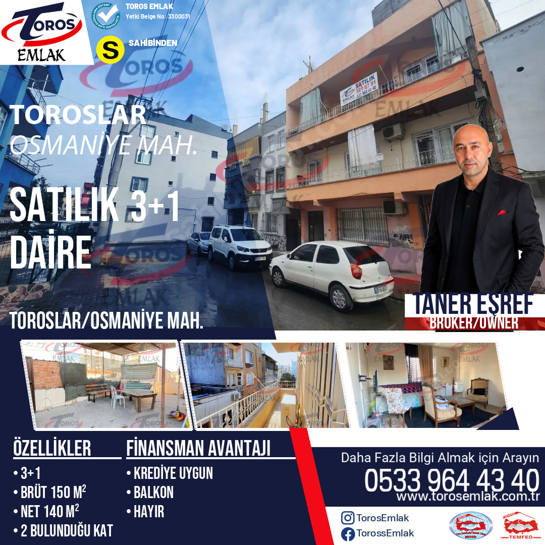 Toros Emlak'tan Osmaniye'de 3+1 Geniş Satılık Daire