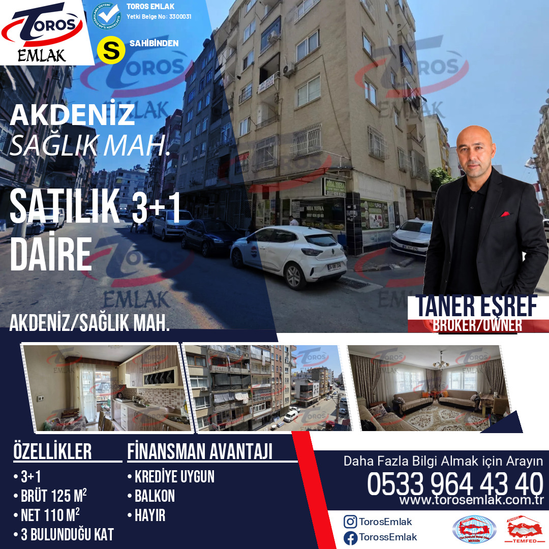 Toros Emlak'tan Sağlık Mahallesi Satılık 3+1 Daire